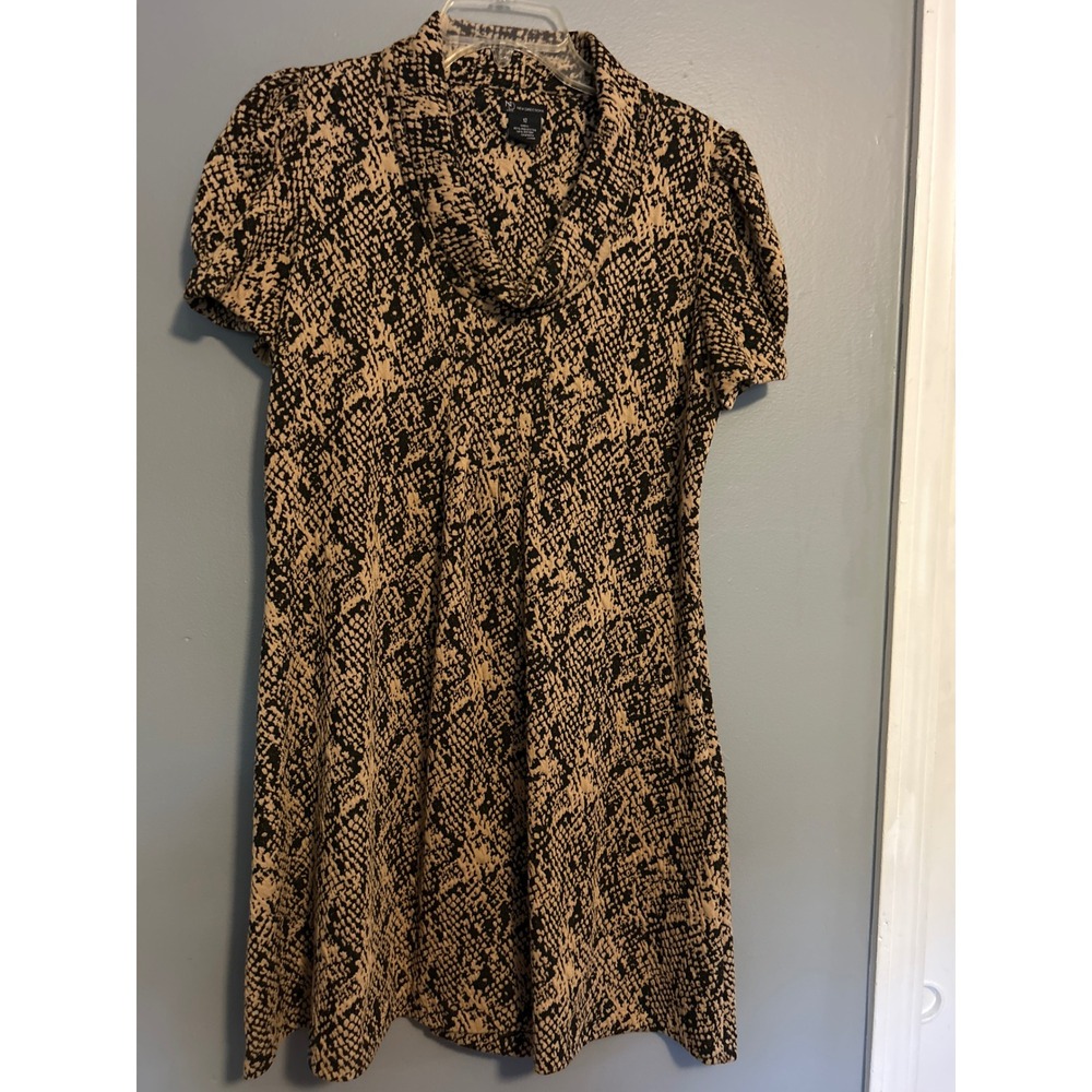 New Directions Women Tan Black Snakeskin Textured Knit Cowl Neck Dress Size 12